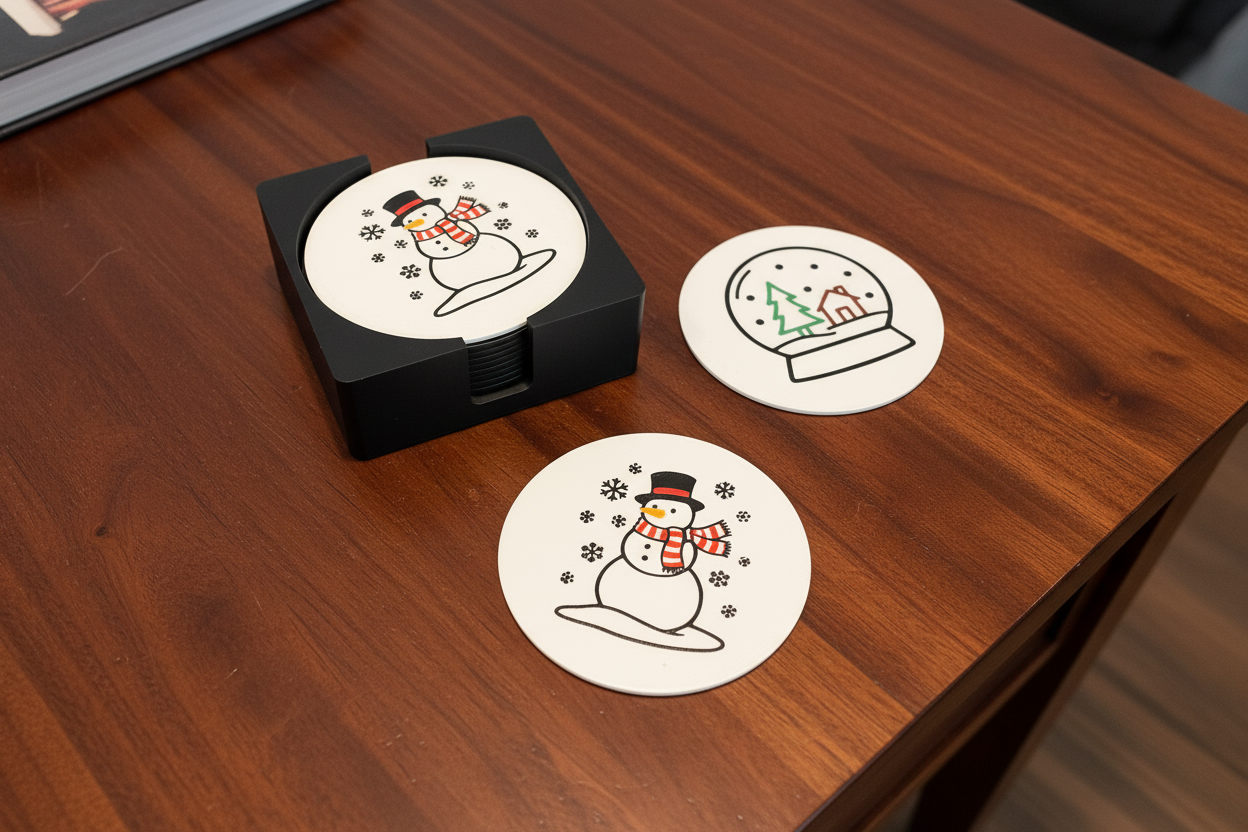 Coaster holder and coasters from high angle view